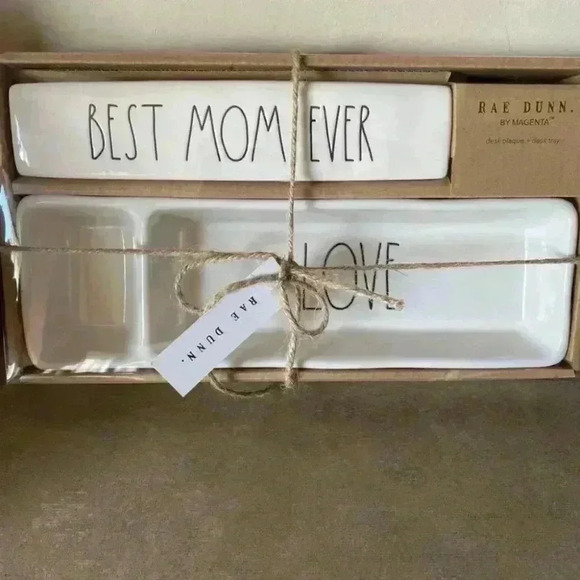 NEW Rae Dunn - BEST MOM EVER / LOVE 💕 Desk Plaque & Tray Office/Organizing SET - Picture 6 of 6